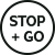 <b>Stop + Go</b><br><br>Pour de courtes interruptions du processus de cuisson. Un bouton poussoir peut être utilisé pour maintenir au chaud. Lorsque vous appuyez à nouveau sur le bouton, le niveau initialement sélectionné est à nouveau réglé.