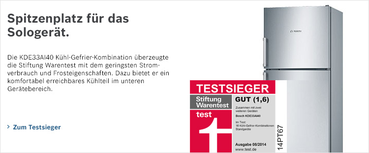 Stiftung Warentest Testsieger Bosch KDE33AI40 Note GUT 1,6