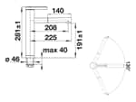 Blanco Linee-S Vulkangrau/Chrom - 526 956 Hochdruckarmatur Maßskizze 1