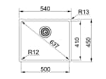 Franke Box BXX 110-50 Edelstahlspüle glatt  - 122.0375.274  Unterbau Maßskizze 1