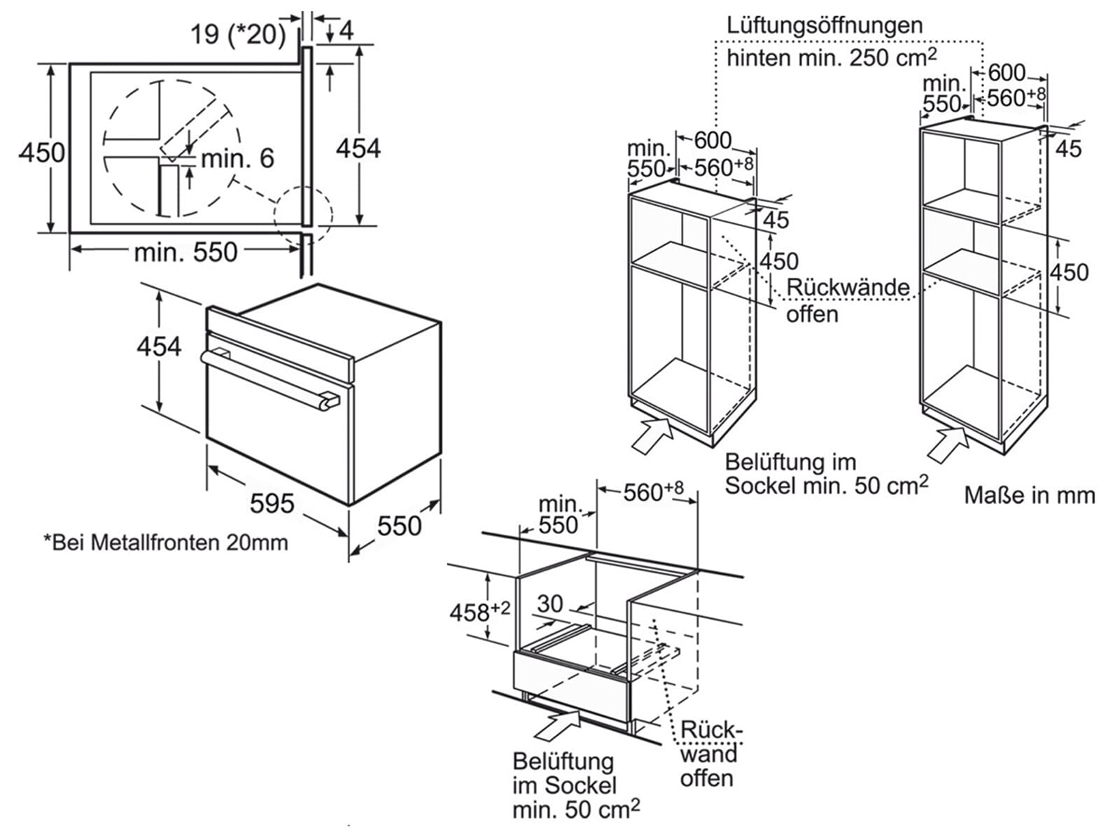 Kompakt BACKOFEN Mikrowelle Siemens HB84K552 Einbau